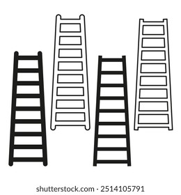 Ladder icon set. Simple step ladder shapes. Black and white design. Minimalistic ladder symbols.