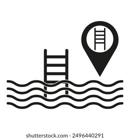 Ladder icon symbol. Swimming pool element. Vector location marker. Simple black design.