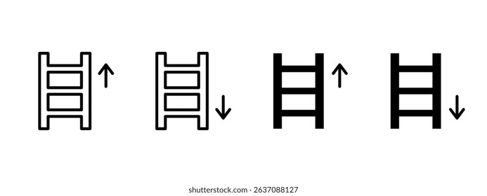 Ladder icon. Vertical ladder with arrows pointing up and down vector illustration. Climbing or descending structure symbol. Used in construction and safety contexts sign. Directional pictogram.