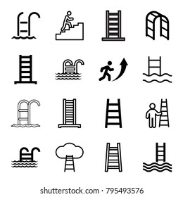 Ladder icons. set of 16 editable filled and outline ladder icons such as man going up
