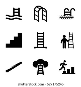 Ladder icons set. set of 9 ladder filled icons such as stairs, stair