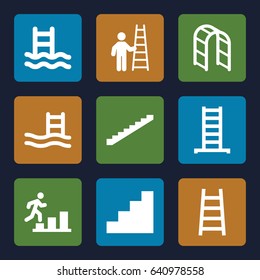 Ladder icons set. set of 9 ladder filled icons such as stairs, stair