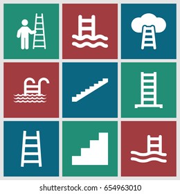Ladder icons set. set of 9 ladder filled icons such as stairs