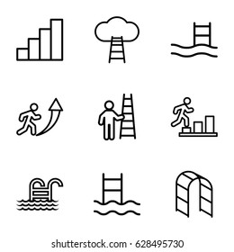 Ladder icons set. set of 9 ladder outline icons such as stair