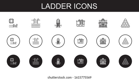 ladder icons set. Collection of ladder with swimming pool, reservoir, pool, fire station. Editable and scalable ladder icons.