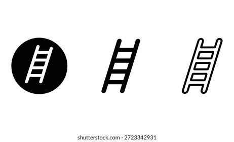Iconos de escalera establecidos en silueta sólida, estilos delineados y circulares, Ilustración vectorial para escalada, progreso, acceso y conceptos de diseño de construcción