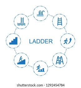 ladder icons. Trendy 8 ladder icons. Contain icons such as pool ladder, man going up, man climbing stairs, stair. icon for web and mobile.