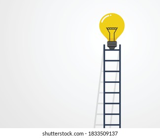 Ladder to idea with copy space. steps to success light bulb. Study education and knowledge. vector illustration in flat style modern design. isolated on white background.