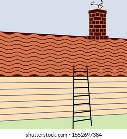Ladder Inclined to Roof Vector Illustration