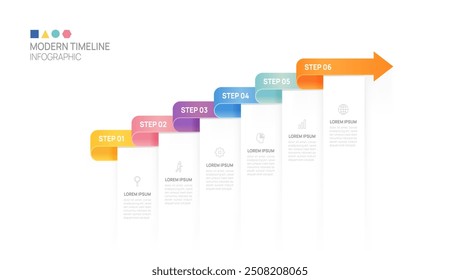 ladder Infographic 6 steps to success growth template. Business process. Vector illustration.