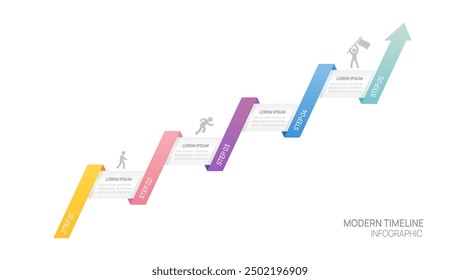 ladder Infographic connected 5 steps to success arrow growth template. Business process. Vector illustration.