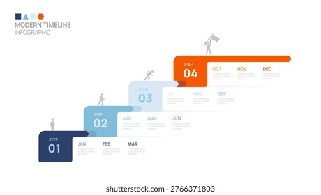 ladder Infographic connected arrow labels 4 steps to success growth template. Business calendar process. Vector illustration.