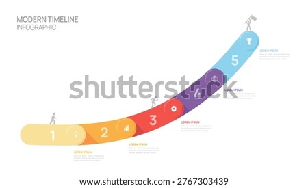 ladder Infographic connected labels 5 steps to success growth template. Business process. Vector illustration.