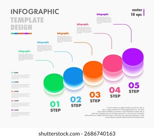 Ladder infographic template 5 step trendy 3d colorful style for logic analysis, presentation, start up project, business strategy, theory basic operation vector