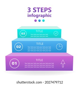 Ladder infographic template for workflow presentation with steps, icons. 3-step diagram. 3 D. Vector illustration.