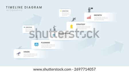 ladder Infographic timeline 5 steps stairs to success growth template, diagram, and icon, vector.
