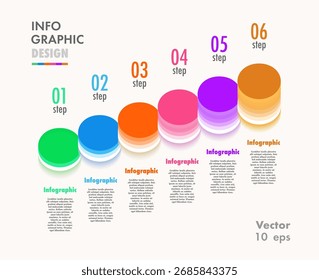 Escada modelo de vetor infográfico 6 passos estilo de cor 3D moderno para análise lógica, apresentação, projeto de inicialização, estratégia de negócios, operação básica de teoria