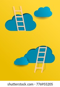 Ladder into sky clouds illustration vector. successfull achievement challenge concept