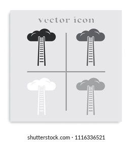 Ladder leading to cloud flat black and white vector icon.