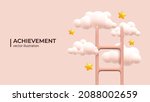 Ladder leading to cloud minimalistic style vector illustration. Realistic realistic 3d decorative design objects in Trendy colors. Design in cartoon style. Vector illustration