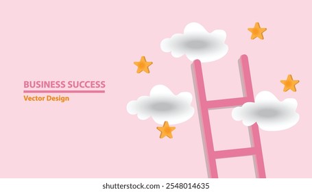 Ladder leading to cloud minimalistic style vector illustration. Realistic realistic 3d decorative design objects in Trendy vector illustration design background
