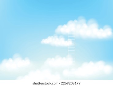 Ladder leading to cloud realistic on blue sky. Vector illustration