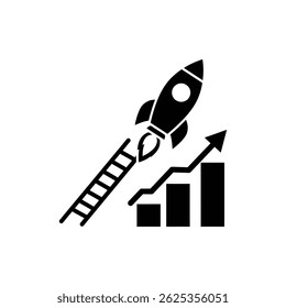 Ladder Leading to Rocket and Graph Symbolizing Business Growth and Innovation