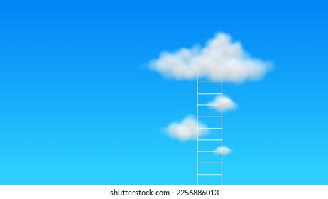 Ladder leading up to the white fluffy clouds vector background