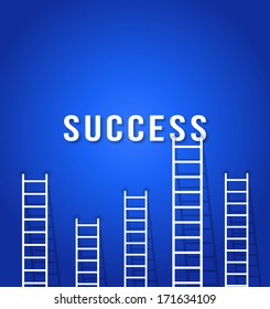 Ladder leaning against wall reaching to SUCCESS. Concept of motivation to success.