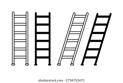 ladder line icon. four simple black ladders isolated on a white background. Step ladder Symbol. Stairway wooden sign.