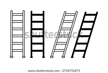 ladder line icon. four simple black ladders isolated on a white background. Step ladder Symbol. Stairway wooden sign.
