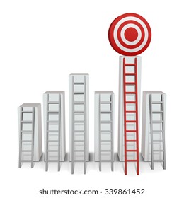 Ladder to middle of target on white background. Vector Illustration