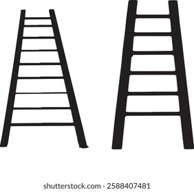 Ladder mockups set isolated on white background. Vector realistic illustration of color wooden, metal or plastic stepladder leaning on wall with shadow, construction work equipment, success concept