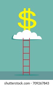 ladder to a money cloud. Stock flat vector illustration.
