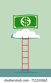 ladder to a money cloud. Stock flat vector illustration.