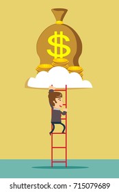 ladder to a money cloud. Stock flat vector illustration.