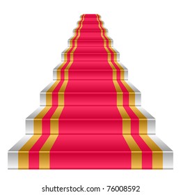 Ladder on a white background. The ladder is covered by a red carpet.