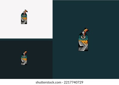 ladder and one eye logo illustration design