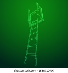 Ladder with open window. Business concept in opportunity. Wireframe low poly mesh vector illustration.