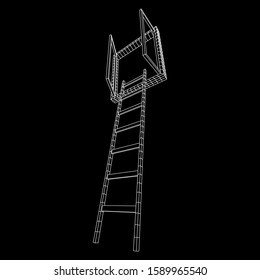 Ladder with open window. Business concept in opportunity. Wireframe low poly mesh vector illustration.