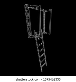 Ladder with open window. Business concept in opportunity. Wireframe low poly mesh vector illustration.
