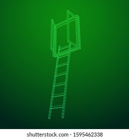 Ladder with open window. Business concept in opportunity. Wireframe low poly mesh vector illustration.