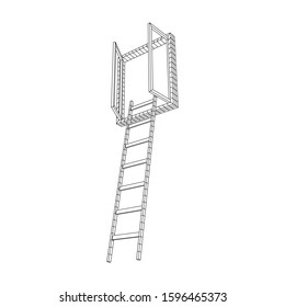 Ladder with open window. Business concept in opportunity. Wireframe low poly mesh vector illustration.