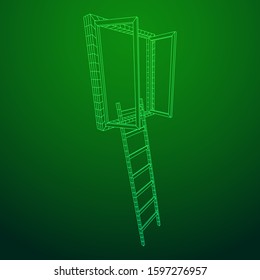 Ladder with open window. Business concept in opportunity. Wireframe low poly mesh vector illustration.