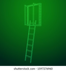 Ladder with open window. Business concept in opportunity. Wireframe low poly mesh vector illustration.