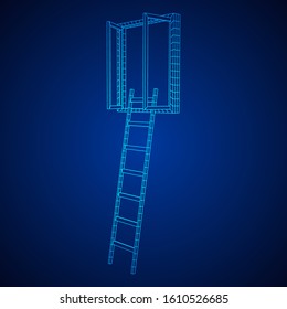 Ladder with open window. Business concept in opportunity. Wireframe low poly mesh vector illustration.
