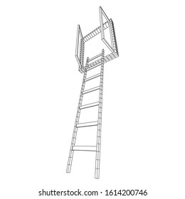 Ladder with open window. Business concept in opportunity. Wireframe low poly mesh vector illustration.