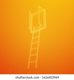 Ladder with open window. Business concept in opportunity. Wireframe low poly mesh vector illustration.