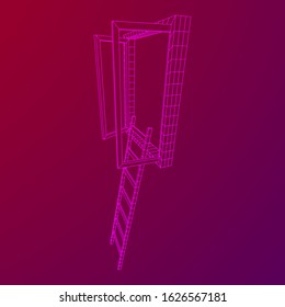 Ladder with open window. Business concept in opportunity. Wireframe low poly mesh vector illustration.