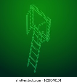 Ladder with open window. Business concept in opportunity. Wireframe low poly mesh vector illustration.